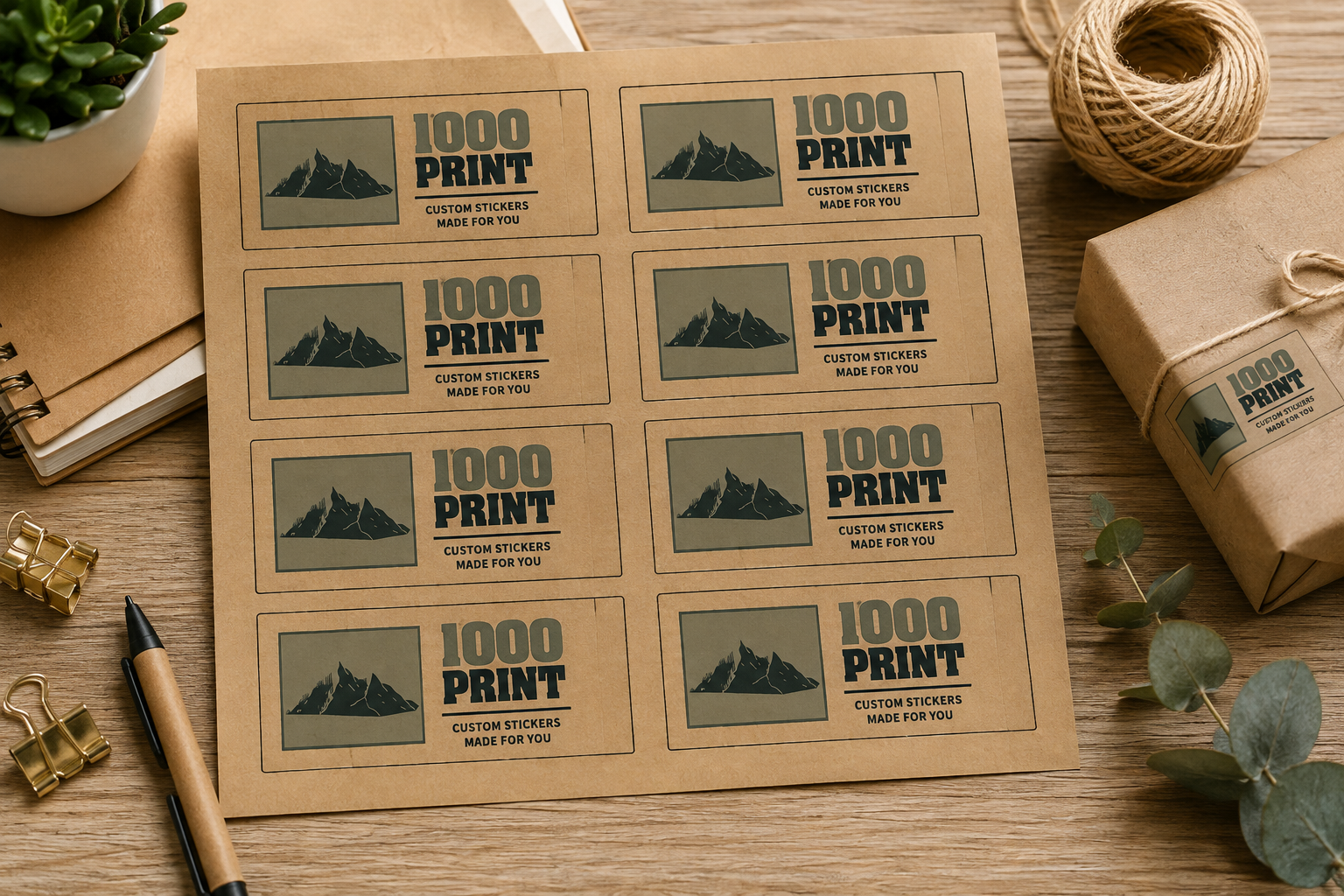Custom Rectangle Kraft Paper Stickers | 1000 Print