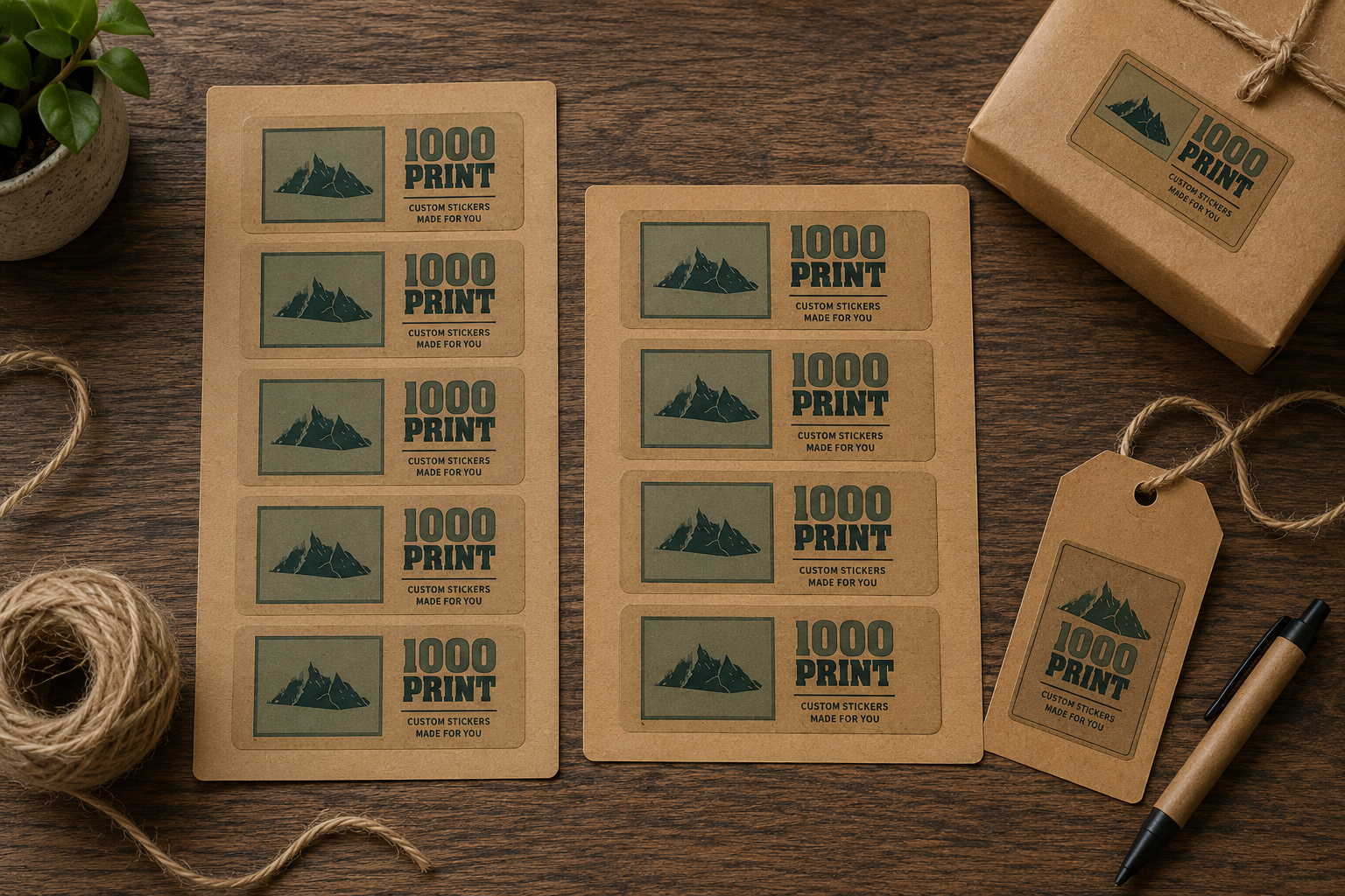 Custom Rounded Rectangle Kraft Paper Stickers | 1000 Print